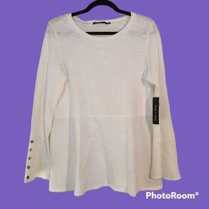 NWT Doe & Rae White Long Sleeve Classic blouse w/ Buttons Size Small